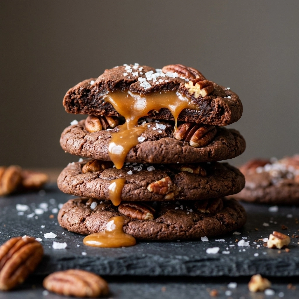 Gooey Chocolate Pecan Caramel Cookies | Easy Gourmet Dessert Recipe recipe