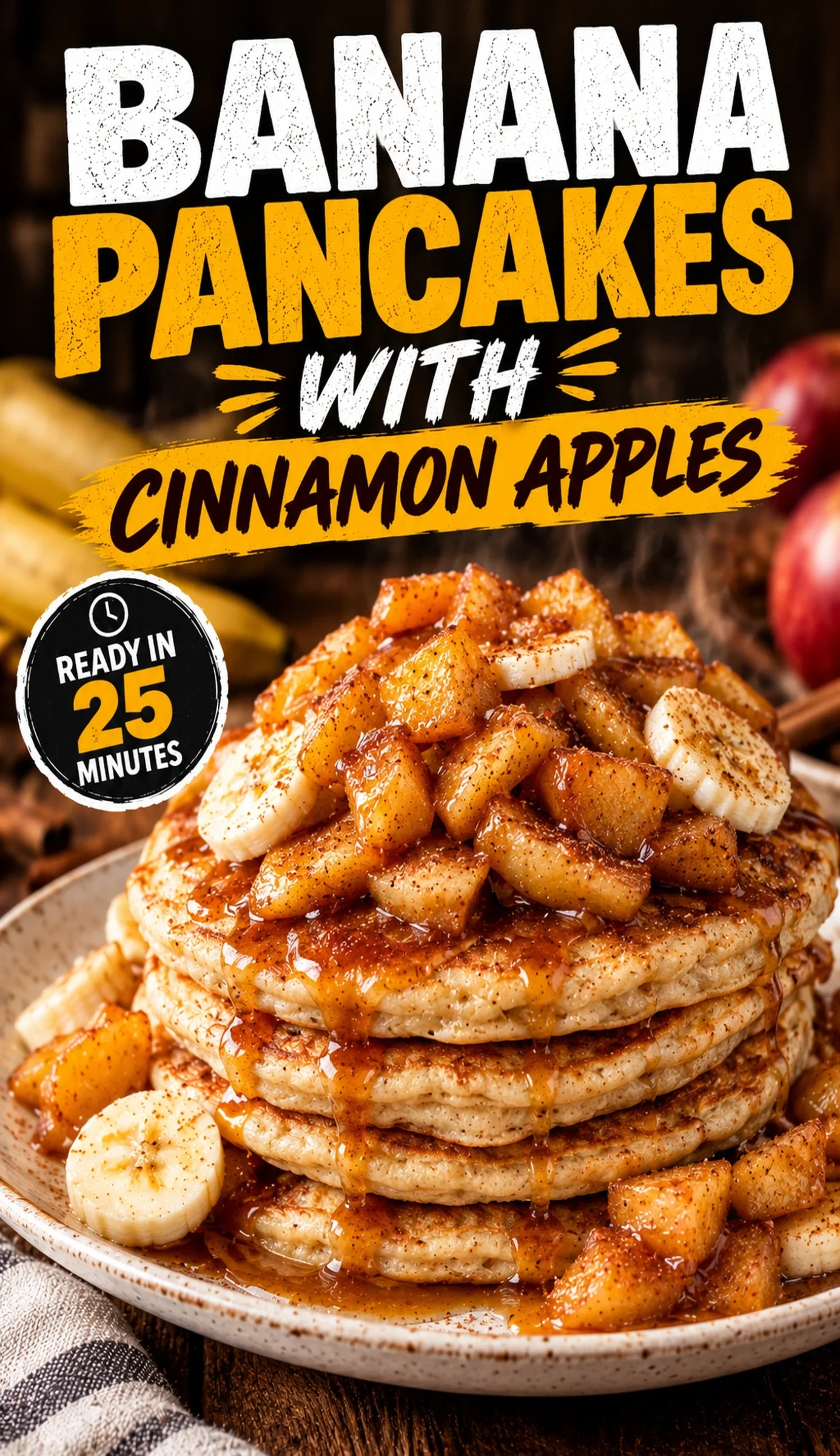 Banana Pancakes with Cinnamon Apples | Healthy Breakfast Recipe for Fall recipe