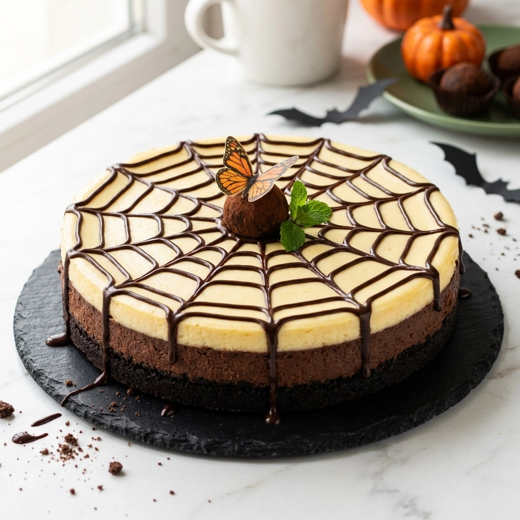 Irresistible Spiderweb Chocolate Cheesecake – Halloween Delight | Spooky Dessert Idea recipe