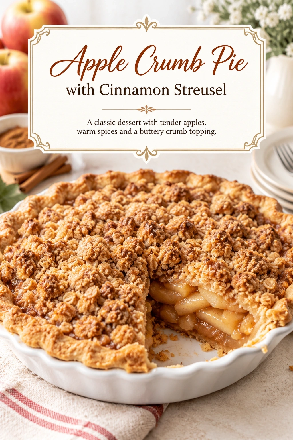 Apple Crumb Pie with Cinnamon Streusel | Best Fall Dessert Recipe recipe