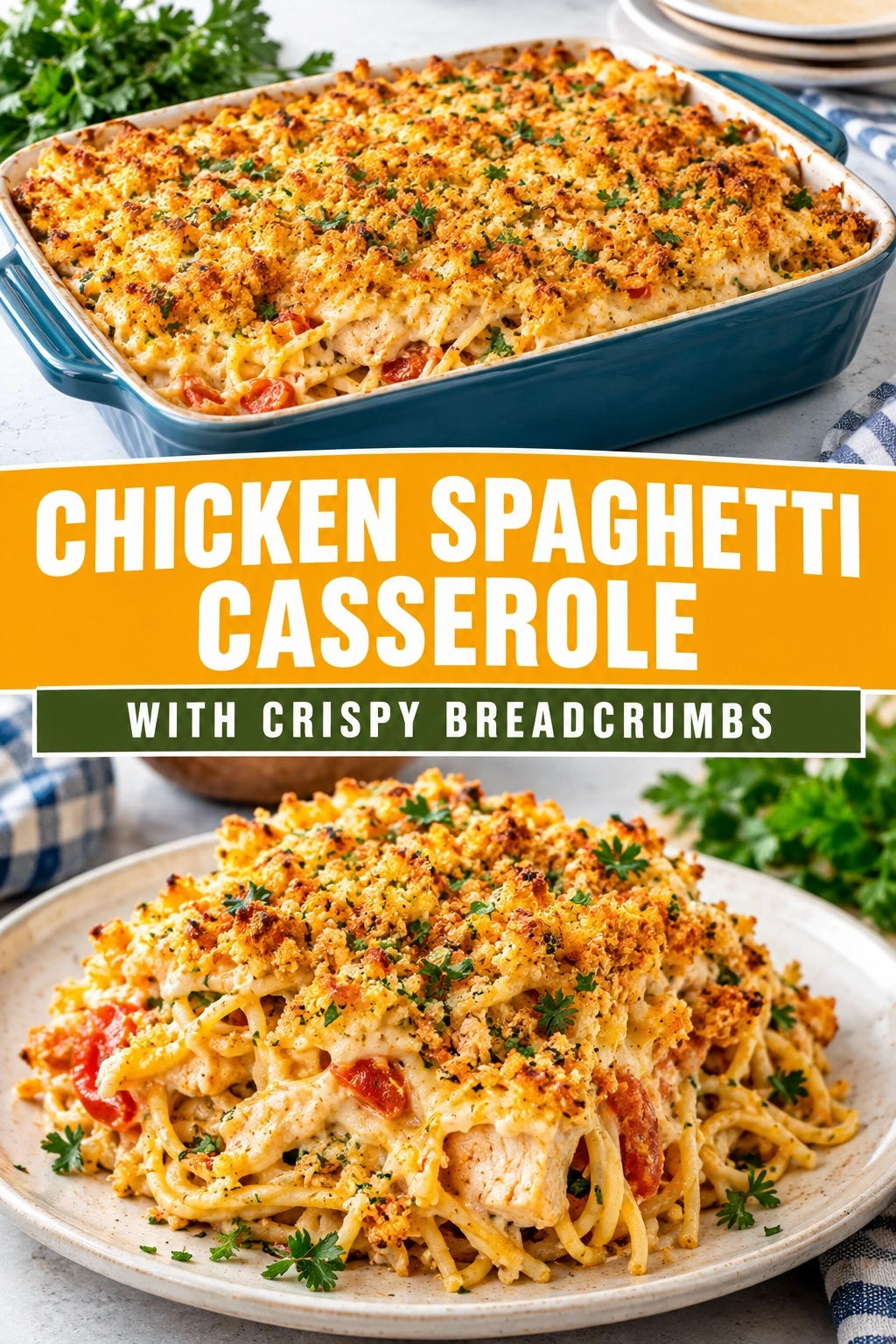Chicken Spaghetti Casserole with Crispy Breadcrumbs | Easy Family Dinner Idea recipe