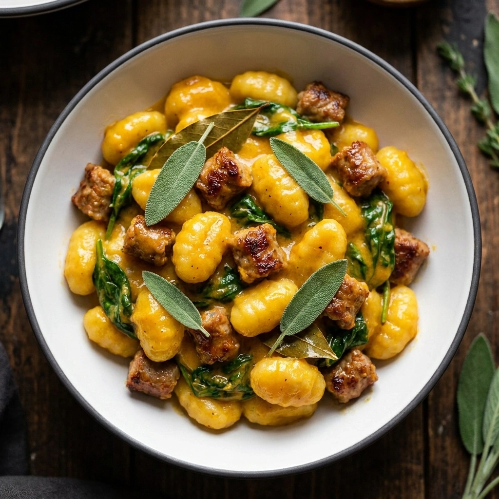 Creamy Pumpkin Gnocchi with Spinach and Sausage (30-Minute, One-Pan) | Easy Fall Dinner recipe