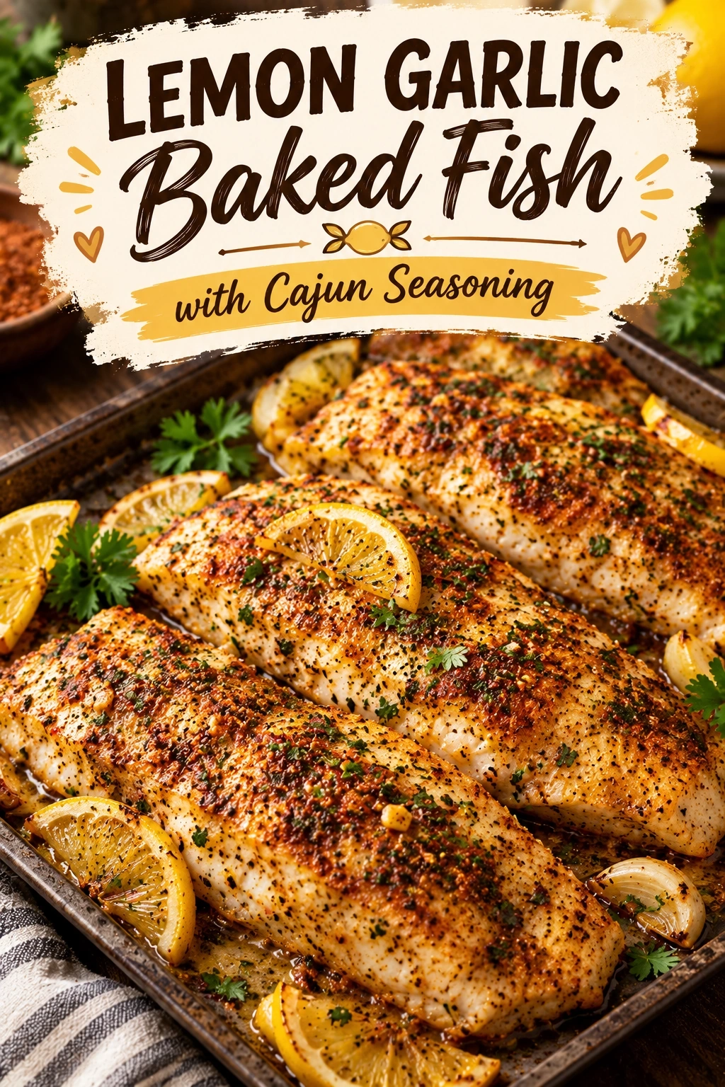 Lemon Garlic Baked Fish with Cajun Seasoning | Easy Healthy Dinner Recipe recipe