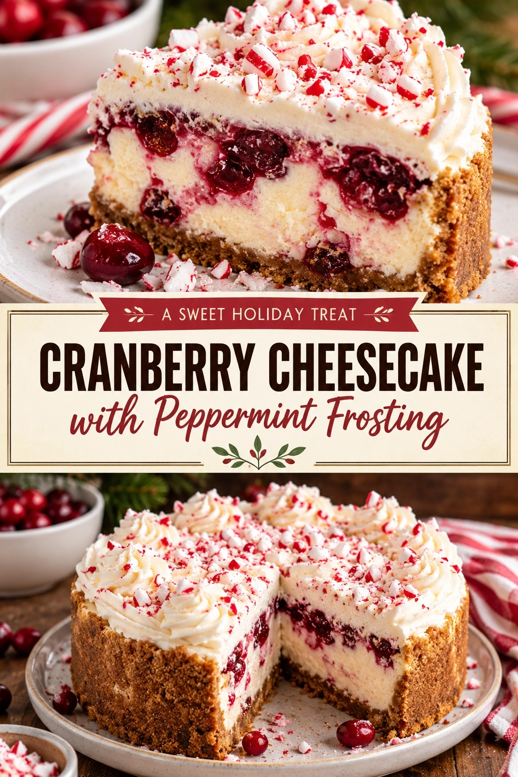 Cranberry Cheesecake with Peppermint Frosting | Festive Holiday Dessert Recipe recipe