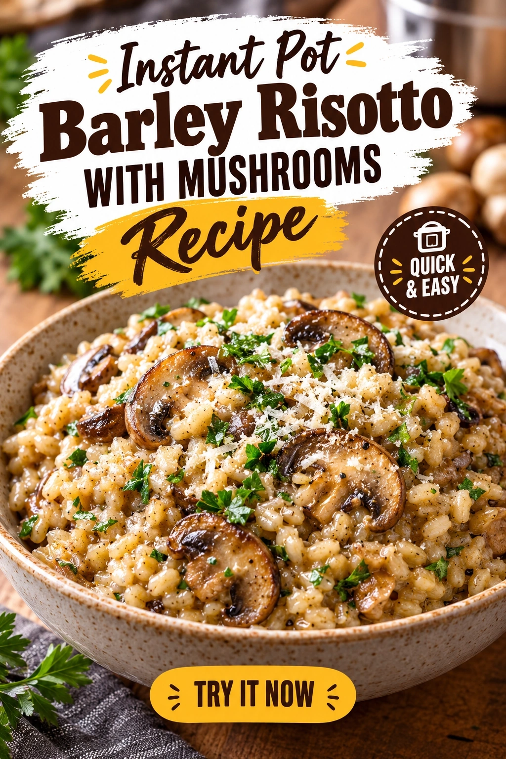Instant Pot Barley Risotto with Mushrooms | Healthy Whole Grain Dinner Idea recipe