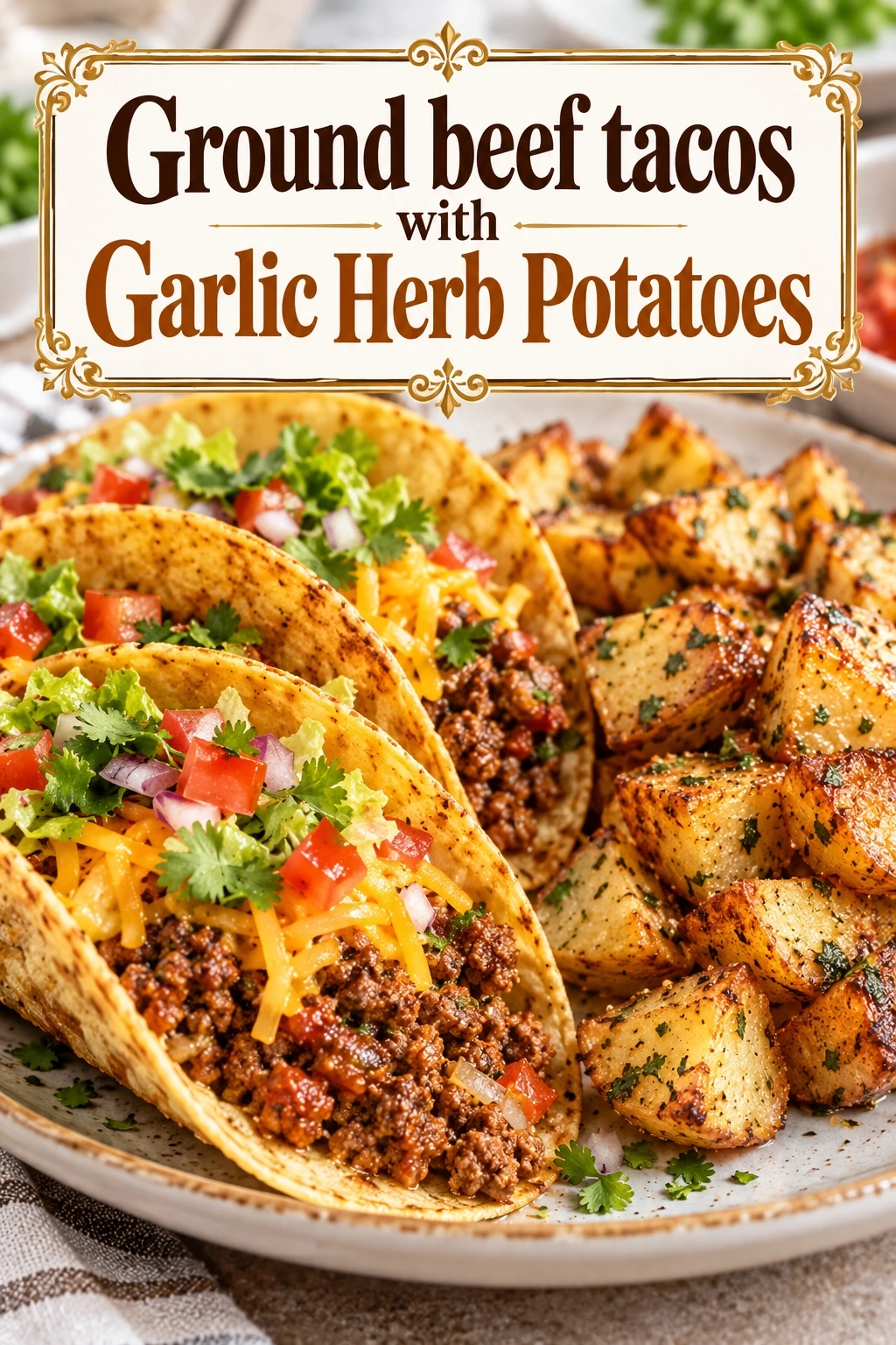 Ground Beef Tacos with Garlic Herb Potatoes | Easy Family Dinner Idea recipe
