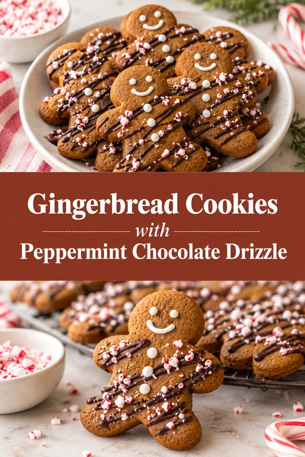 Gingerbread Cookies with Peppermint Chocolate Drizzle | Holiday Cookie Recipes recipe