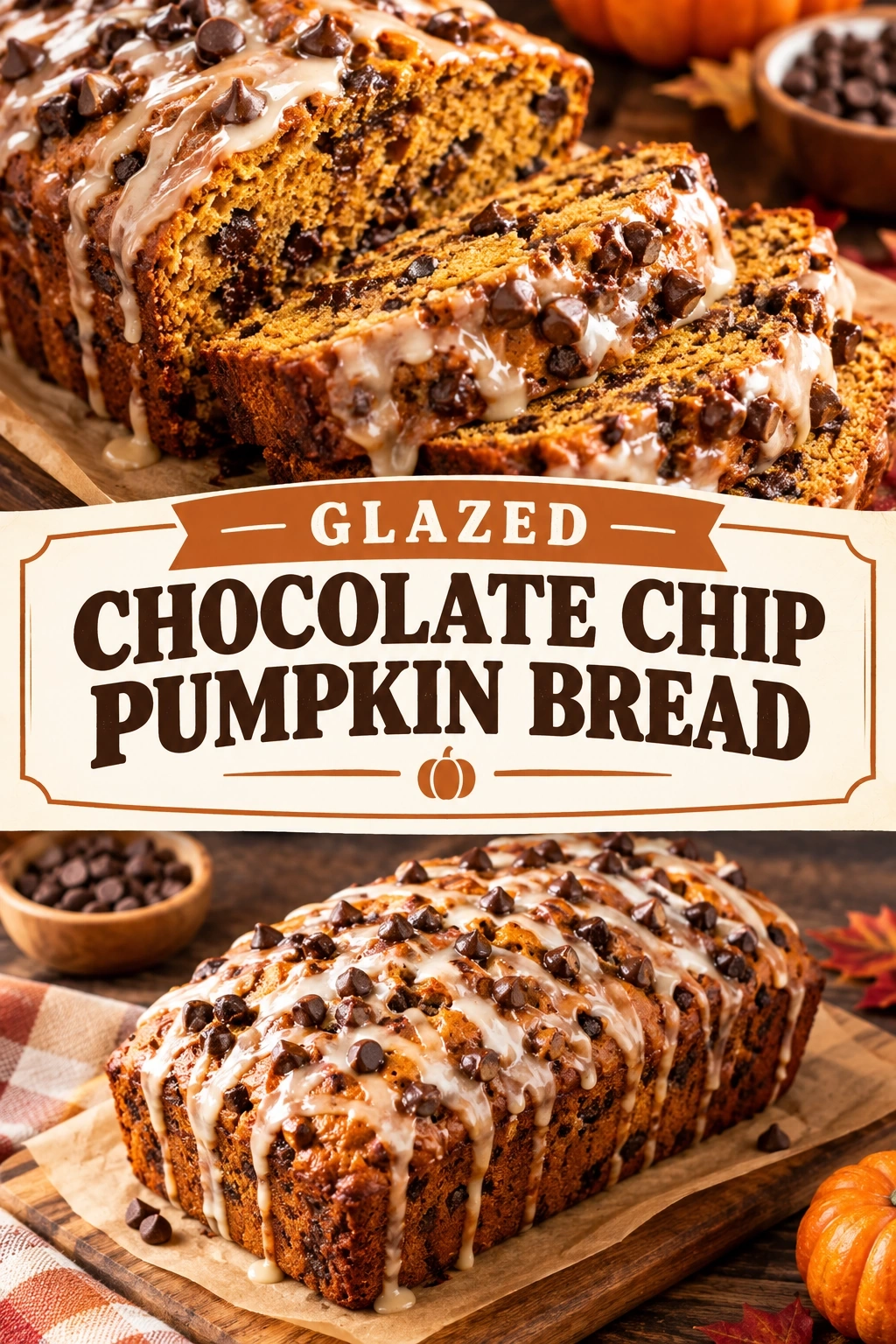 Glazed Chocolate Chip Pumpkin Bread | Easy Moist Fall Dessert Recipe recipe